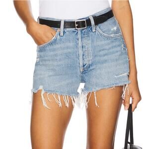 AGOLDE Parker High Rise Distressed Denim Shorts - Organic Cotton Blue 29
